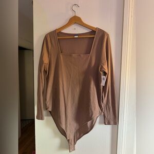 NWT Old Navy womens plus size long sleeve, square neck bodysuit in nude